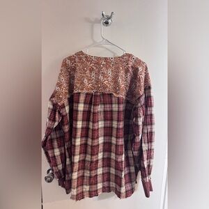 Three Bird Nest Red and Brown Plaid Blouse